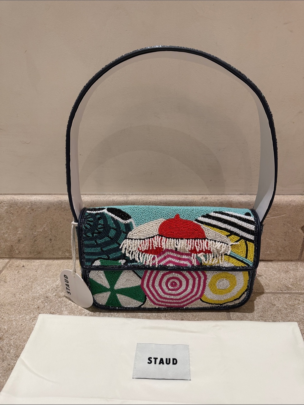 STAUD Tommy beaded umbrellas bag Turquoise Multicolor Beaded Shoulder Bag